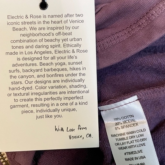 ELECTRIC & ROSE WESTSIDE HOODIE COTTON BLEND FULL ZIP SIZE XS - Picture 7 of 9